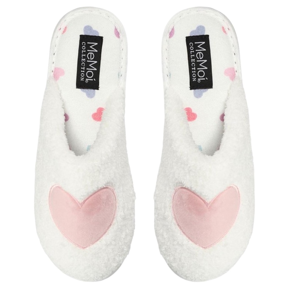 MeMoi Women Valentine White Pink Heart Terry Slide Slippers Size Medium 7-8 NWT‎
